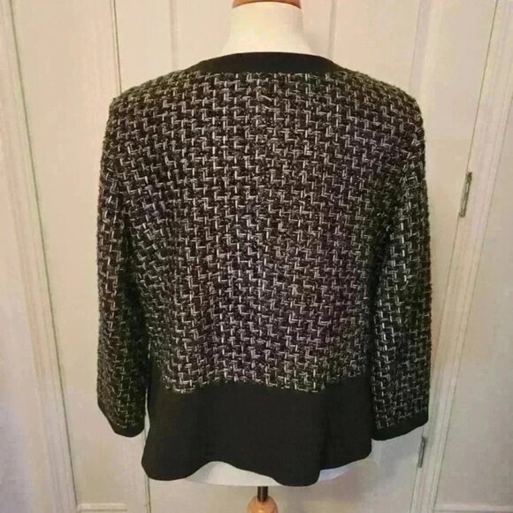Peter Nygard Wool Blend Tweed Black & Silver Lined Blazer Jacket Coat Size 18 - Picture 3 of 8